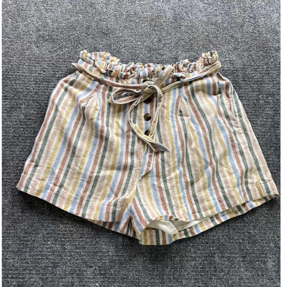American Eagle Shorts Women's M Striped Pull On Linen Blend Coastal Boho Beachy